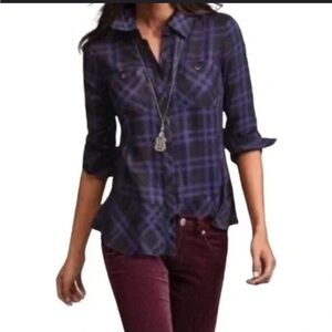 CAbi Plaid Button Down Shirt - Blue and Purple